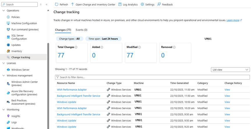Azure Arc Change Tracking