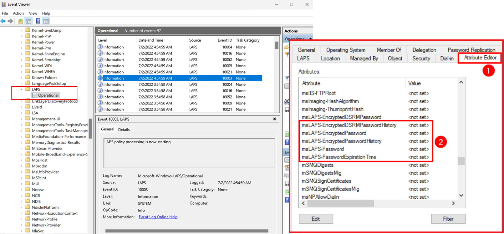 LAPS Eventlog and Schema Attributes